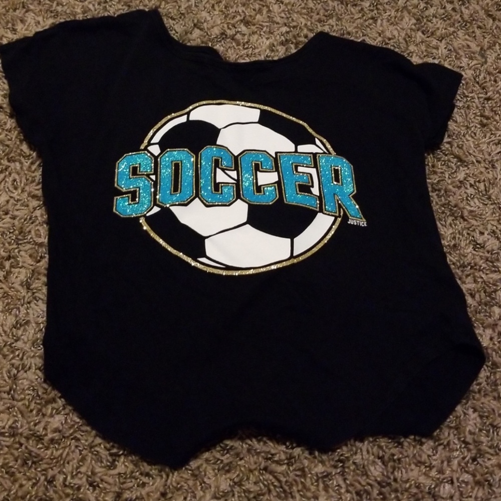 Justice black soccer "Wild about goals" shirt
